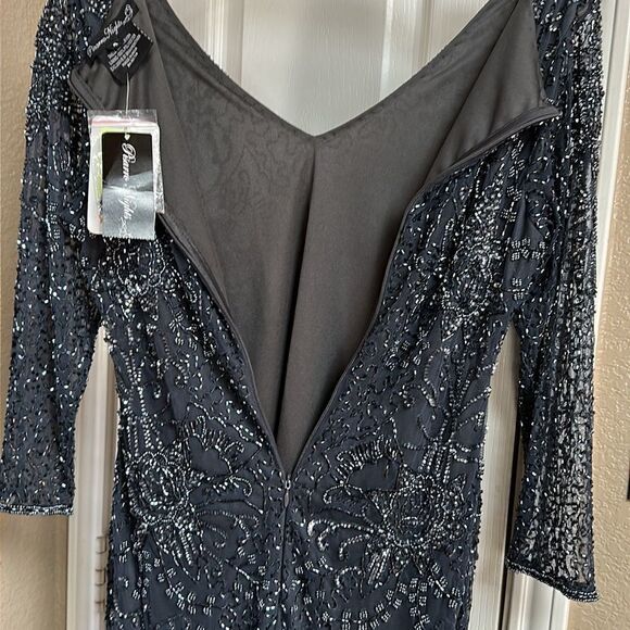 PISARRO Nights Beaded V-Neck Cocktail Dress in Size 4,Slate Charcoal Grey NWT - Picture 13 of 17
